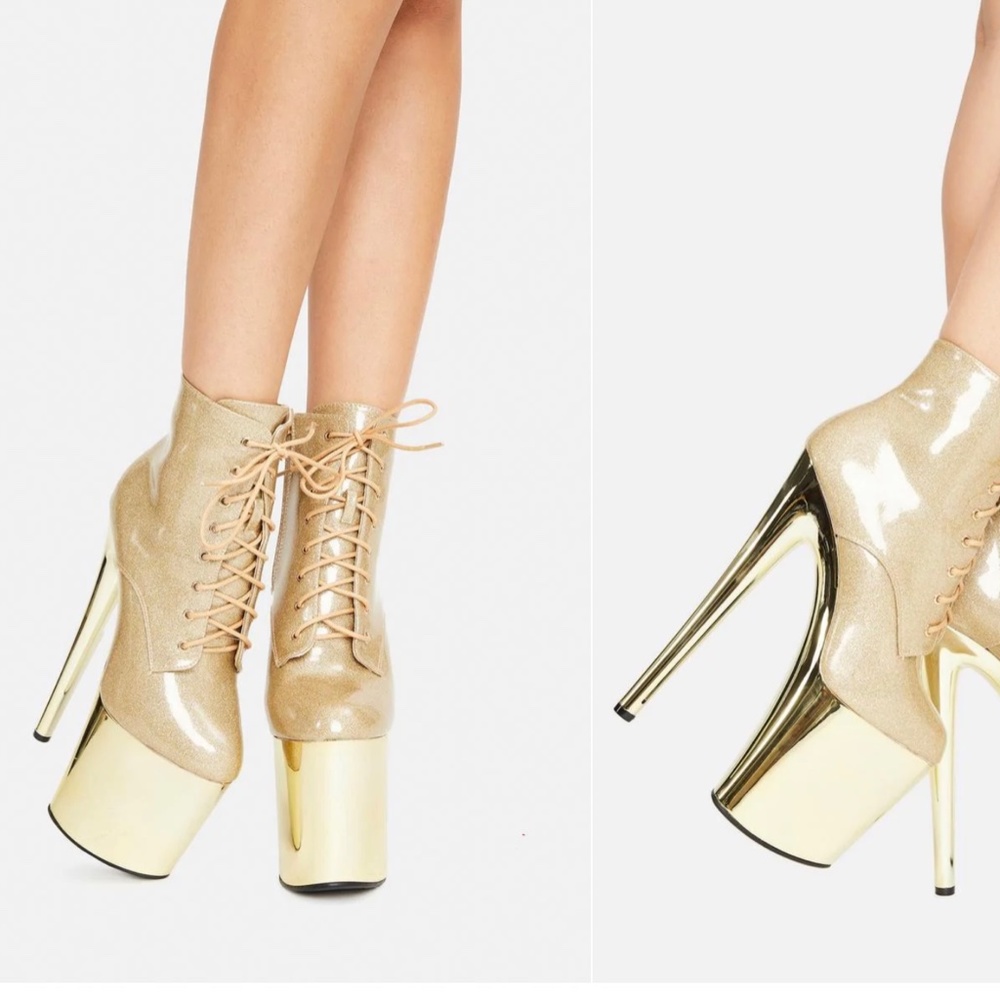 Dolls Kill Gold Platform Heels - Picture 3 of 5